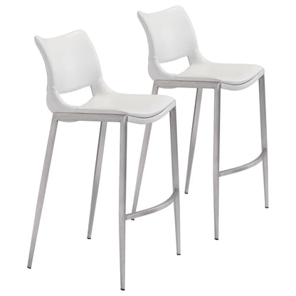 Ace White & Silver Bar Chair (Set of 2) Bar Stools LOOMLAN By Zuo Modern