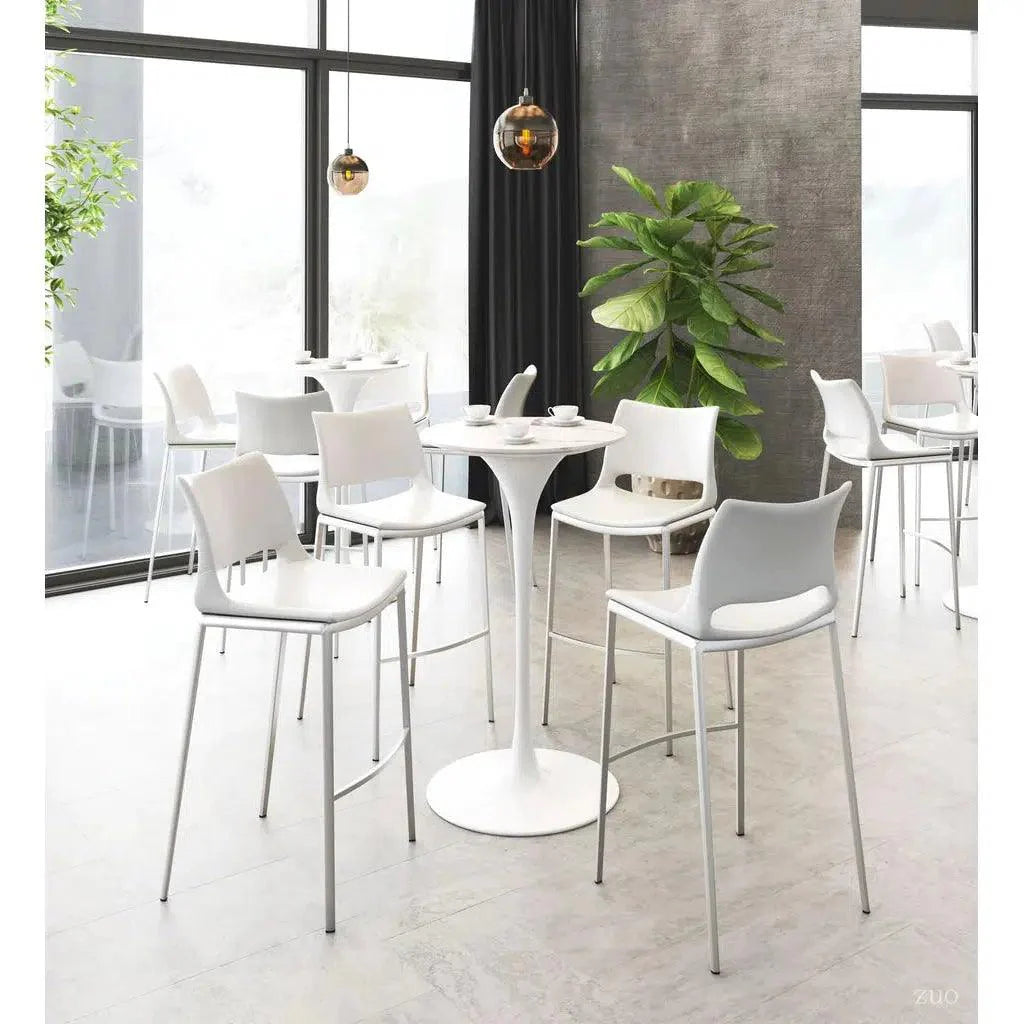 Ace White & Silver Bar Chair (Set of 2) Bar Stools LOOMLAN By Zuo Modern