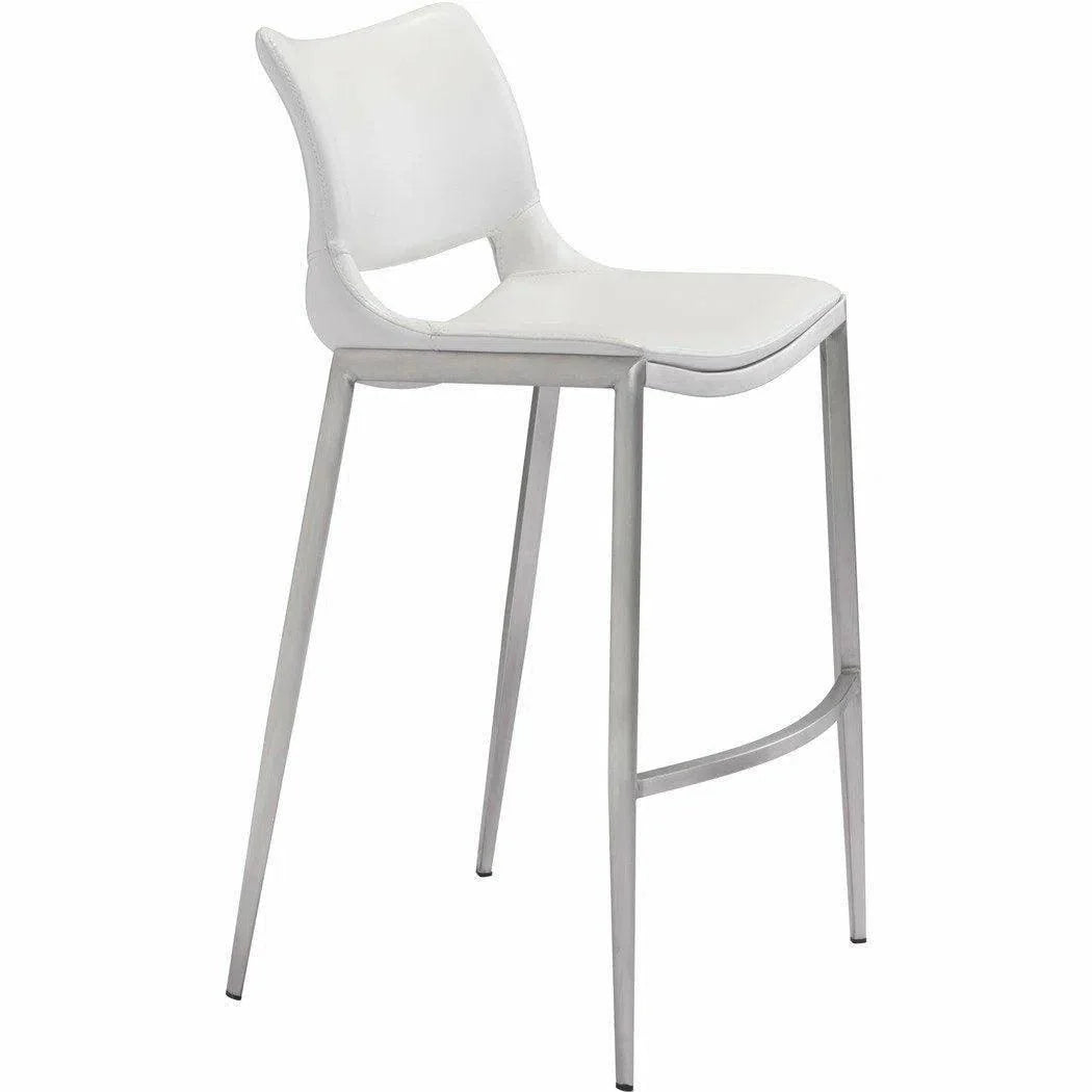 Ace White & Silver Bar Chair (Set of 2) Bar Stools LOOMLAN By Zuo Modern