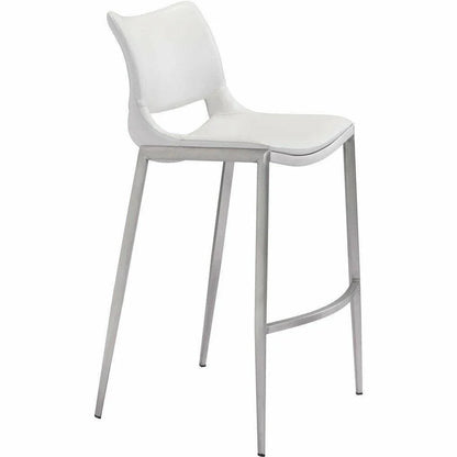 Ace White & Silver Bar Chair (Set of 2) Bar Stools LOOMLAN By Zuo Modern