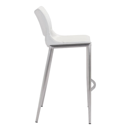 Ace White & Silver Bar Chair (Set of 2) Bar Stools LOOMLAN By Zuo Modern