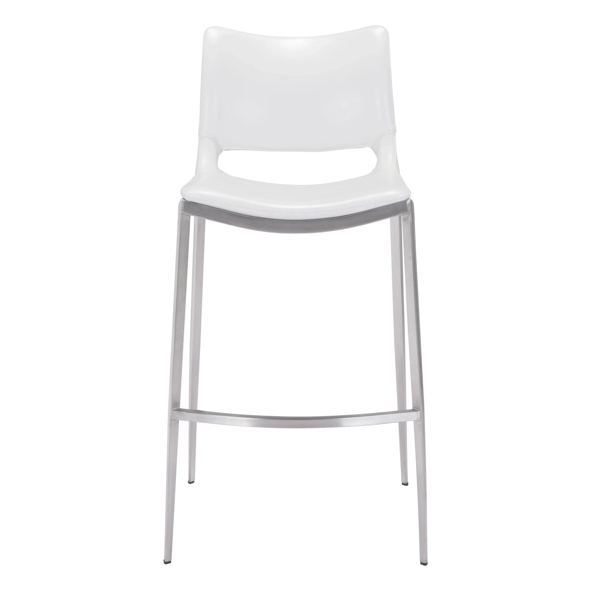 Ace White & Silver Bar Chair (Set of 2) Bar Stools LOOMLAN By Zuo Modern