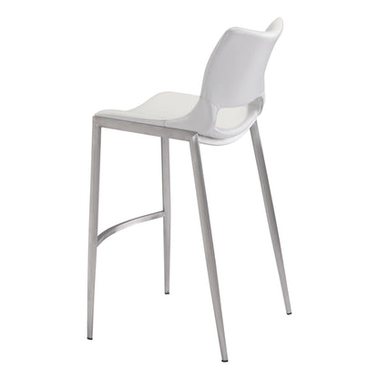 Ace White & Silver Bar Chair (Set of 2) Bar Stools LOOMLAN By Zuo Modern