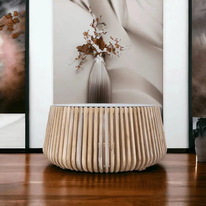 Alder Teak Round Coffee Table Glass Top for Indoor or Outdoor Coffee Tables LOOMLAN By Artesia