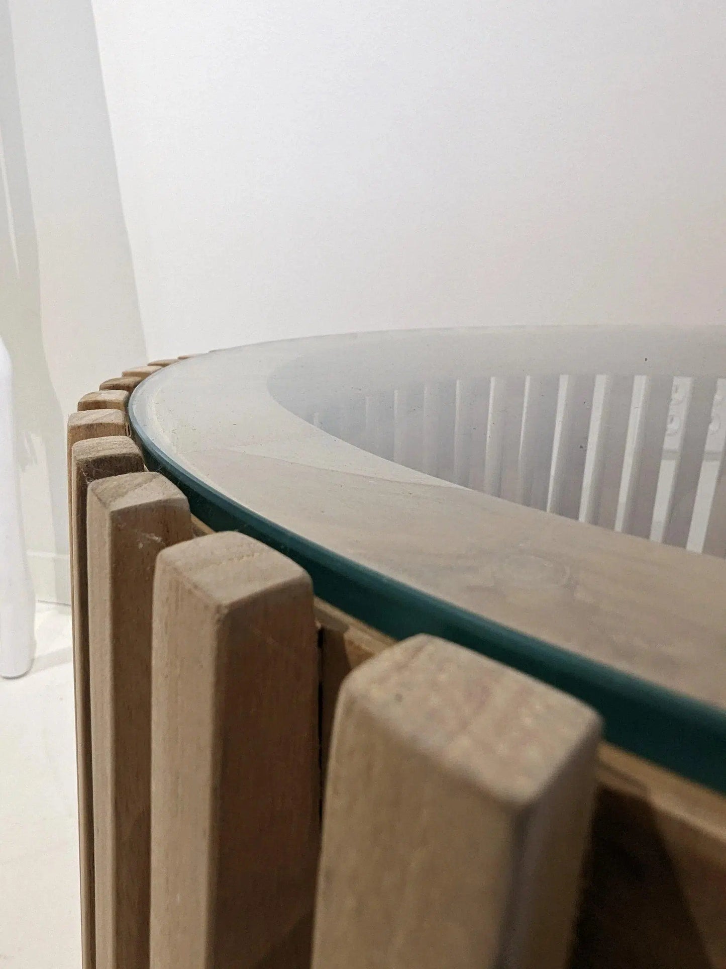 Alder Teak Round Coffee Table Glass Top for Indoor or Outdoor Coffee Tables LOOMLAN By Artesia