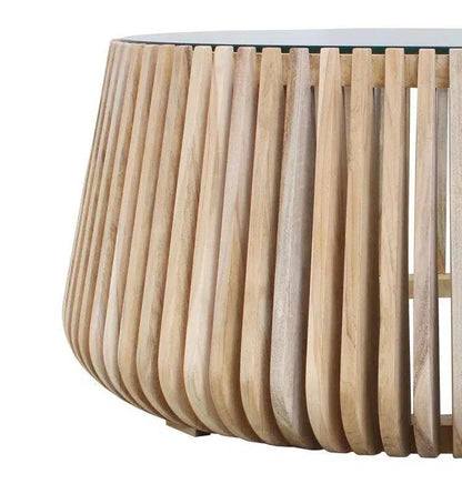 Alder Teak Round Coffee Table Glass Top for Indoor or Outdoor Coffee Tables LOOMLAN By Artesia