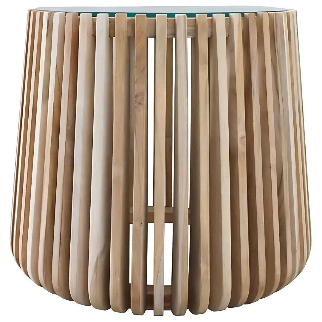 Artesia Alder Teak Round Side Table Glass Top