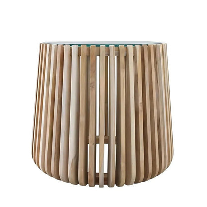 Artesia Alder Teak Round Side Table Glass Top