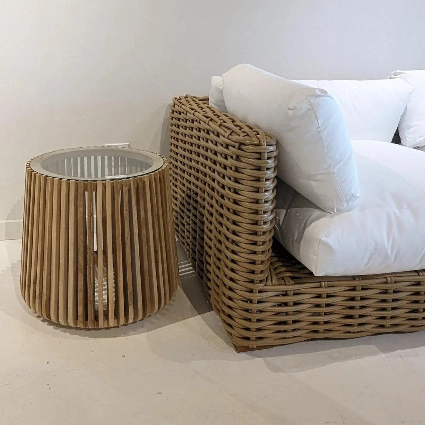 Artesia Alder Teak Round Side Table Glass Top