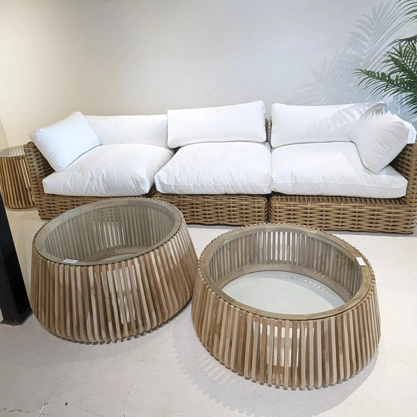 Artesia Alder Teak Round Side Table Glass Top