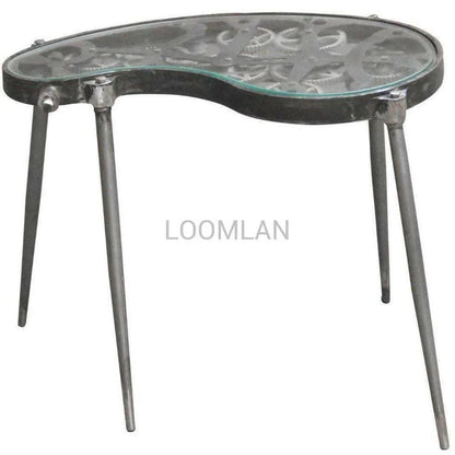 LOOMLAN Antiqued Glass  Moving Gears End Side Table Steampunk