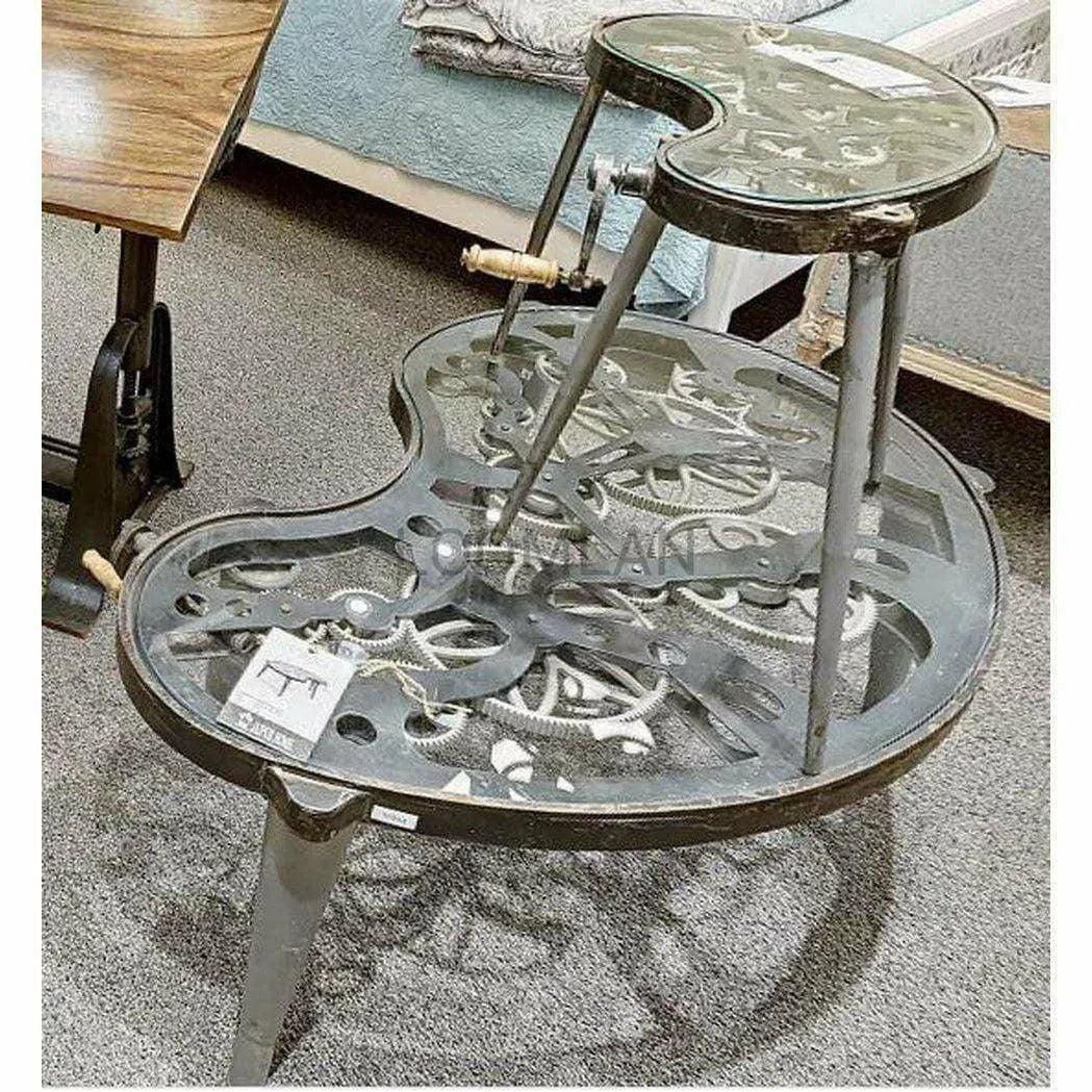 LOOMLAN Antiqued Glass  Moving Gears End Side Table Steampunk