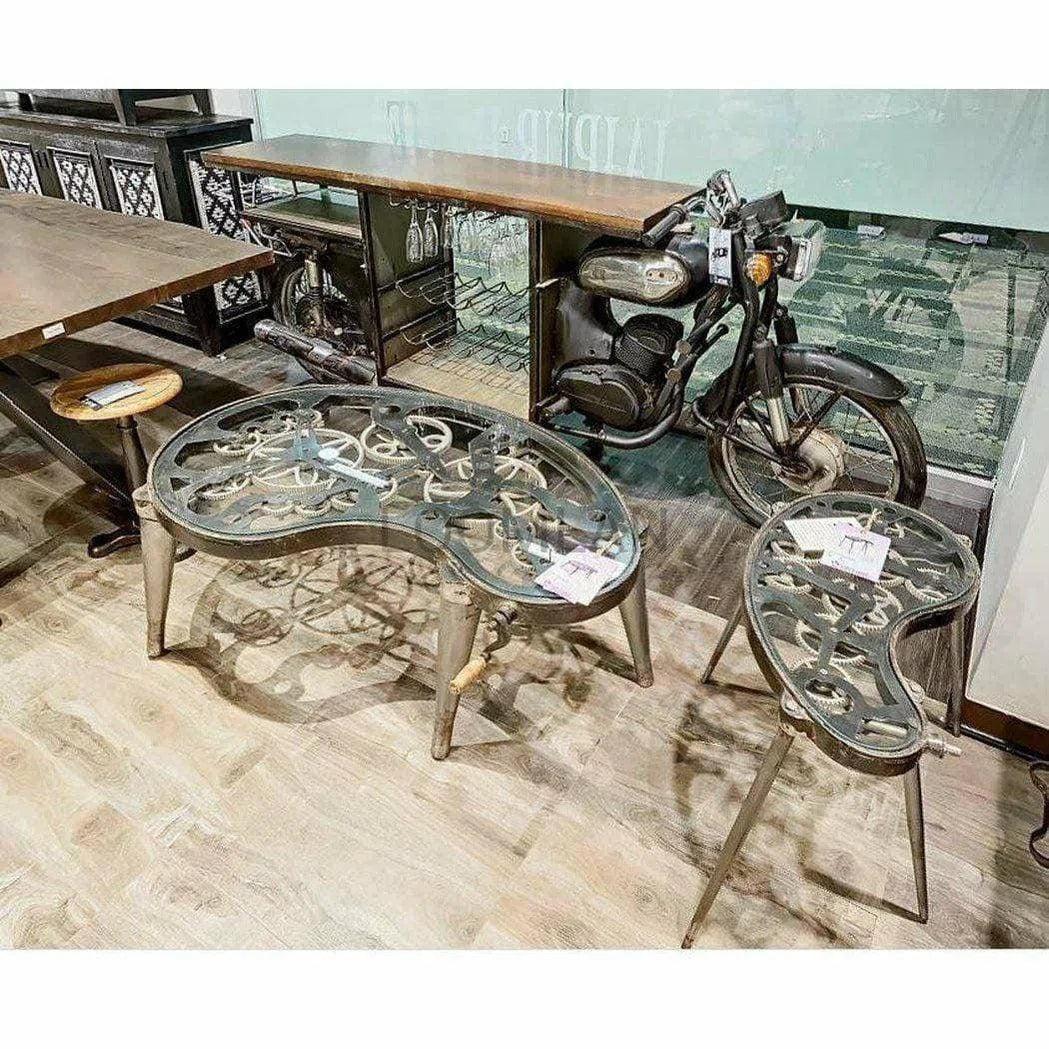 LOOMLAN Antiqued Glass  Moving Gears End Side Table Steampunk