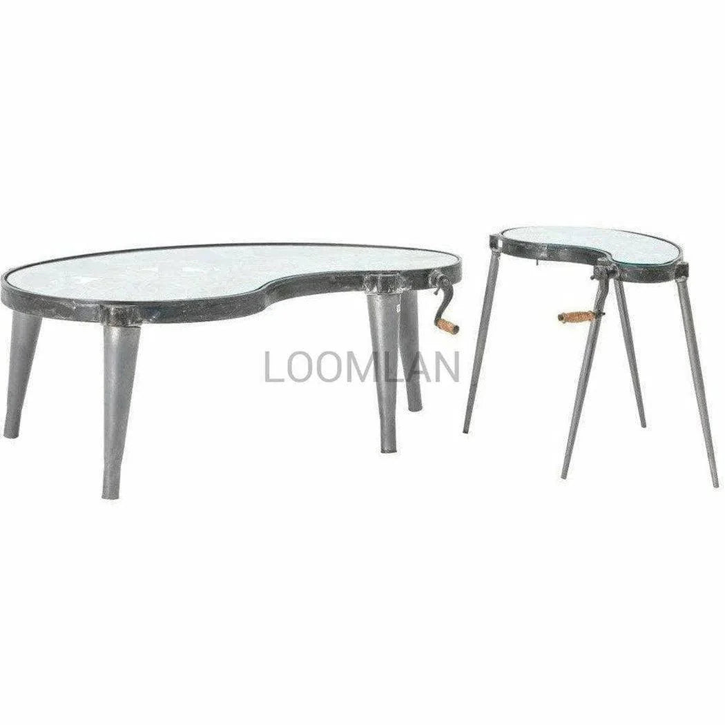 LOOMLAN Antiqued Glass  Moving Gears End Side Table Steampunk
