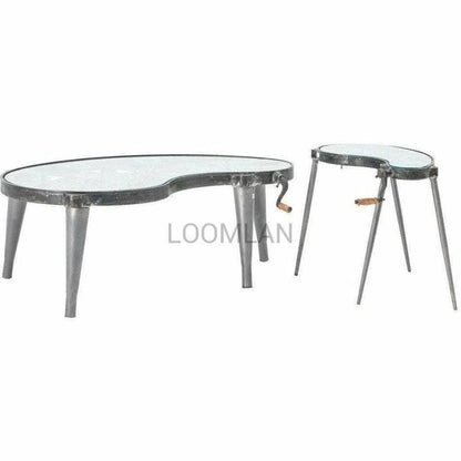 LOOMLAN Antiqued Glass  Moving Gears End Side Table Steampunk