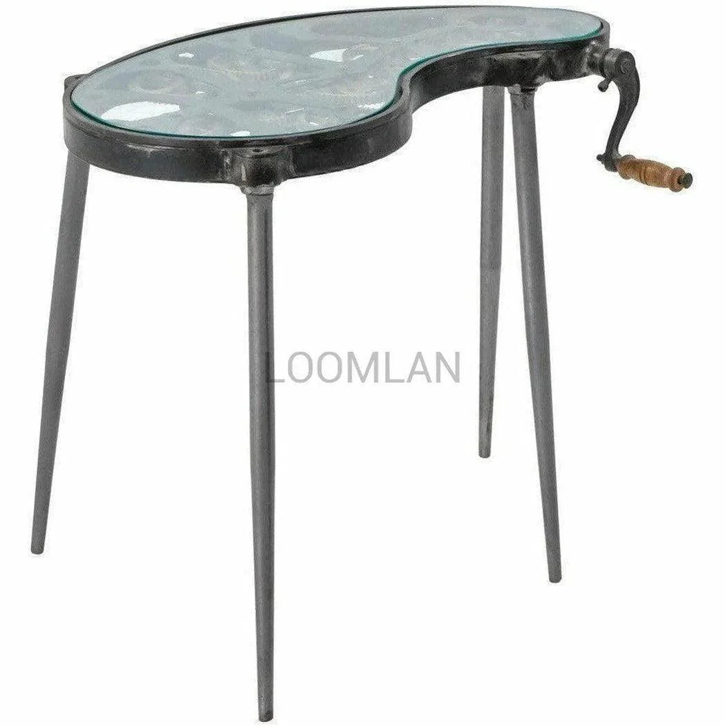 LOOMLAN Antiqued Glass  Moving Gears End Side Table Steampunk