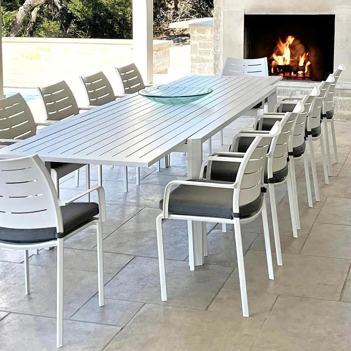 LOOMLAN Athene White Outdoor Extendable Dining Table Set For 12