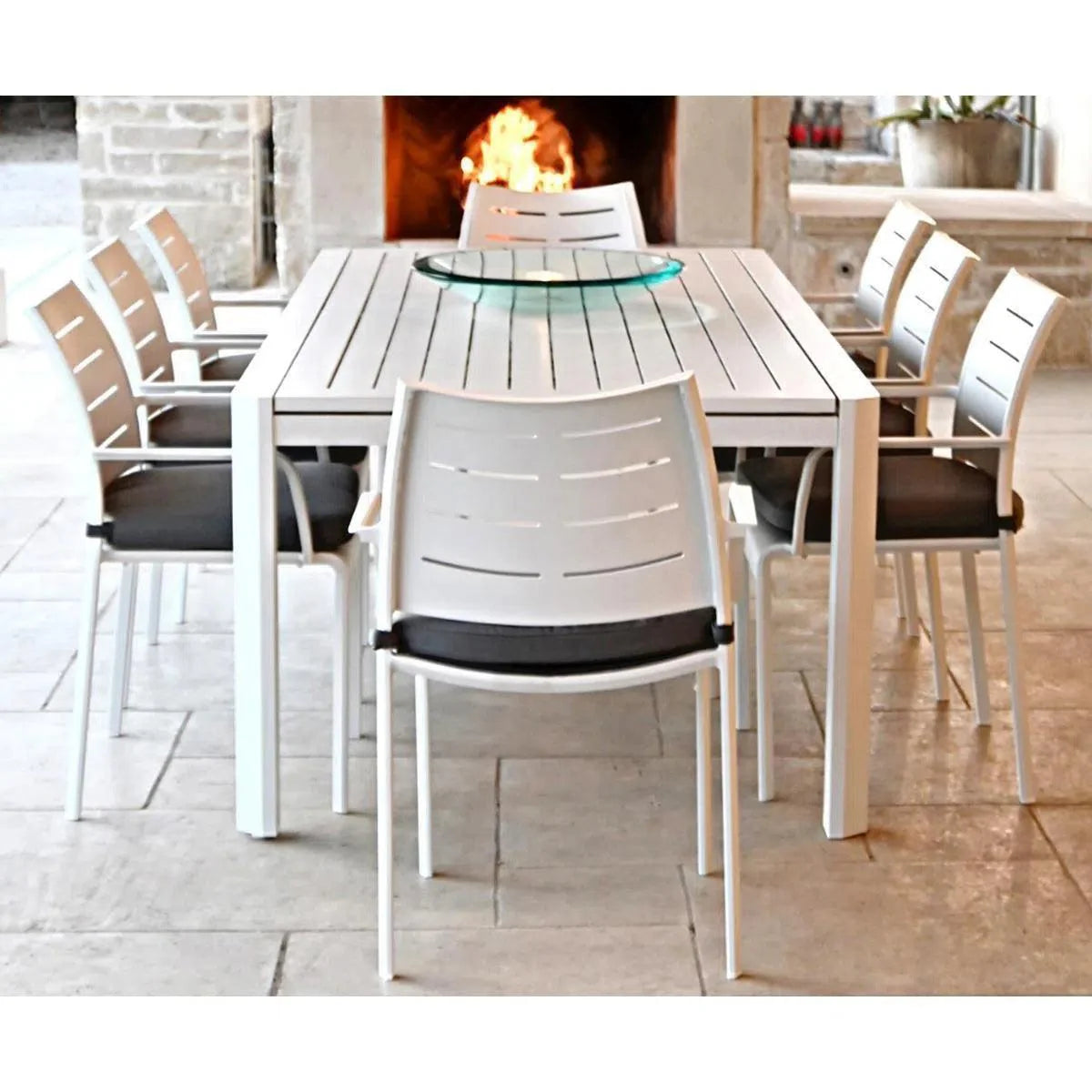 LOOMLAN Athene White Outdoor Extendable Dining Table Set For 12