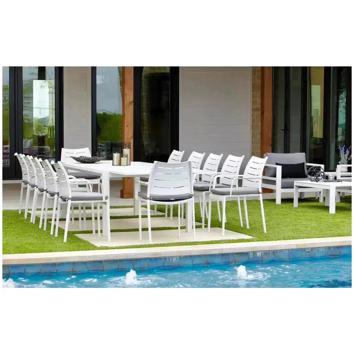 LOOMLAN Athene White Outdoor Extendable Dining Table Set For 12