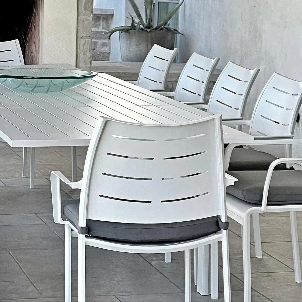 LOOMLAN Athene White Outdoor Extendable Dining Table Set For 12