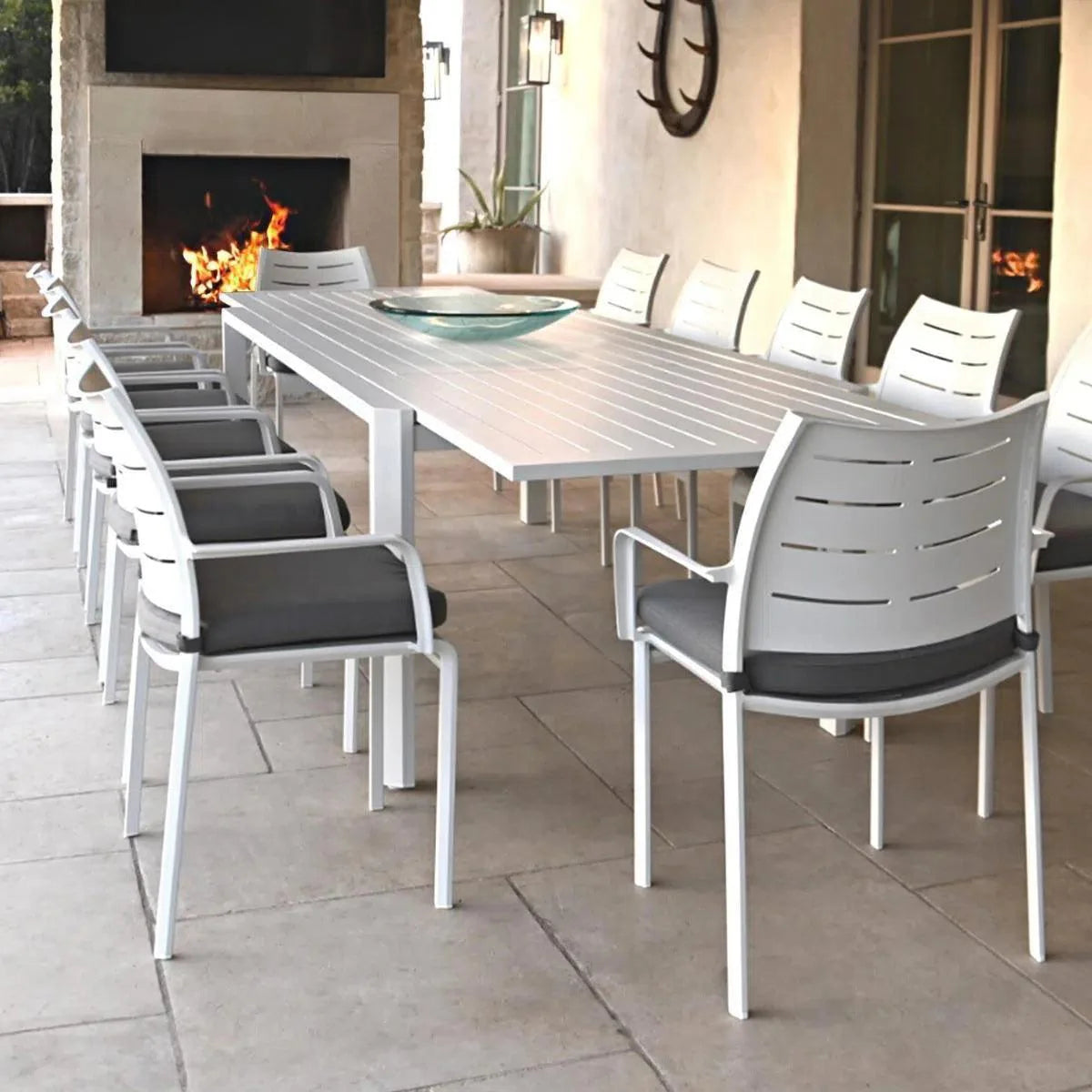 LOOMLAN Athene White Outdoor Extendable Dining Table Set For 12