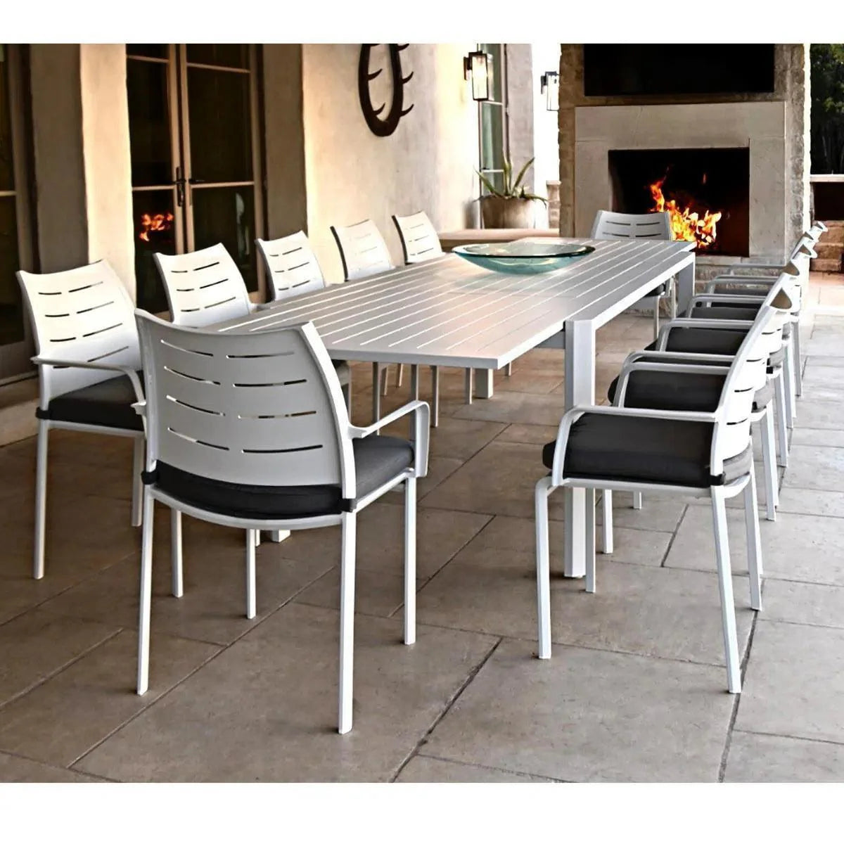 LOOMLAN Athene White Outdoor Extendable Dining Table Set For 12