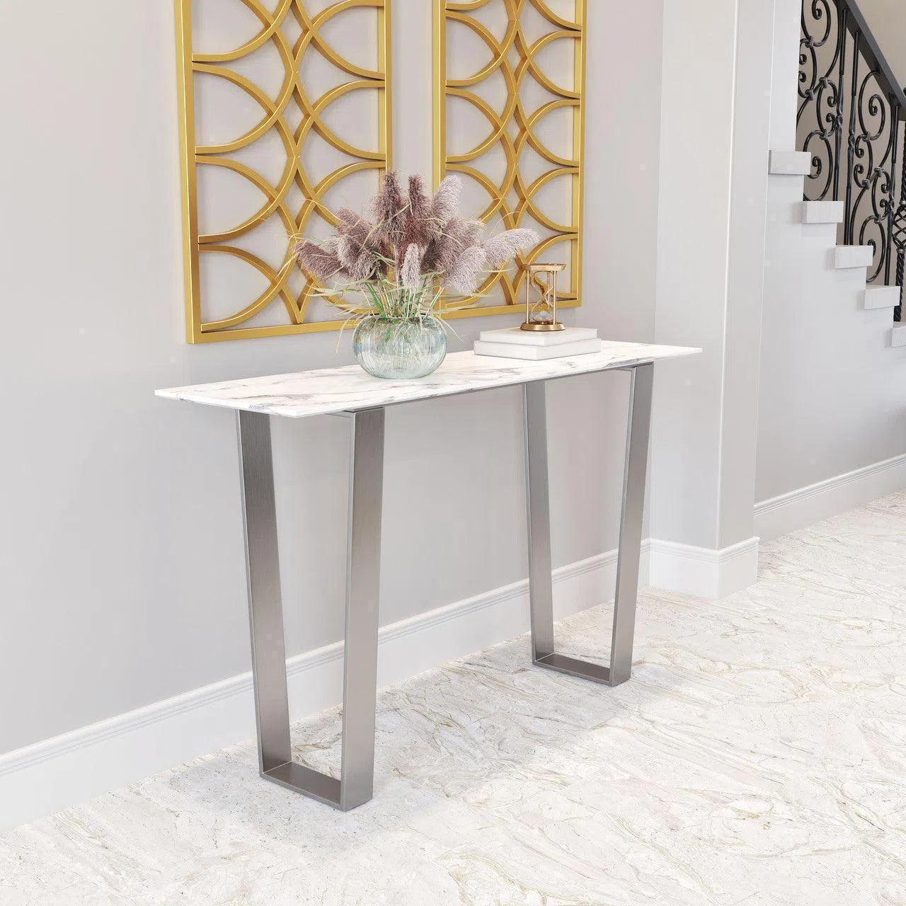 Atlas Console Table White & Silver Console Tables LOOMLAN By Zuo Modern