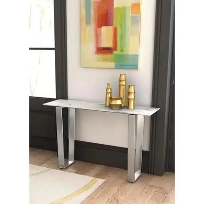 Atlas Console Table White & Silver Console Tables LOOMLAN By Zuo Modern