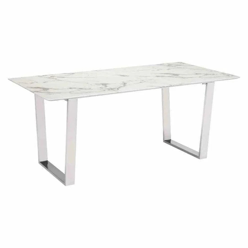 Atlas Dining Table White & Silver Dining Tables LOOMLAN By Zuo Modern