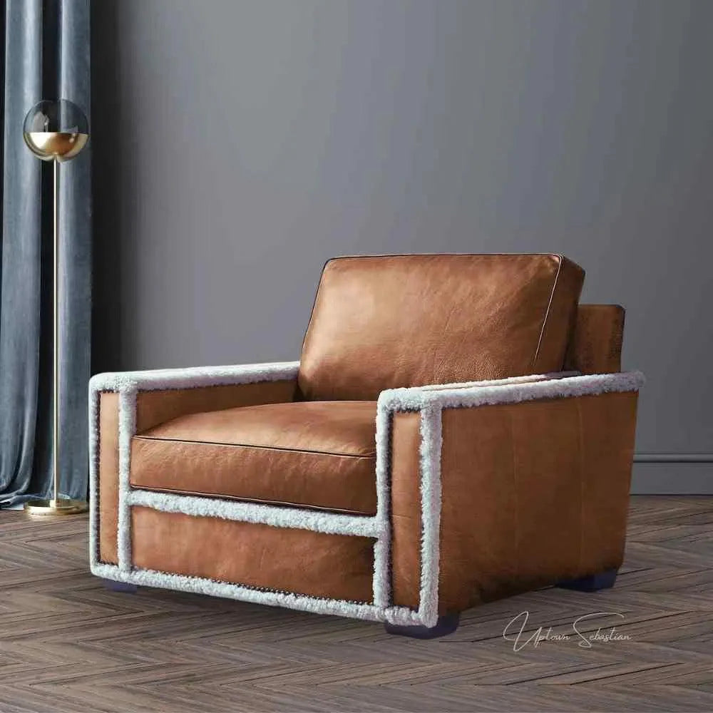 Uptown Sebastian Austin Brown Benchmade Aniline Leather Club Chair