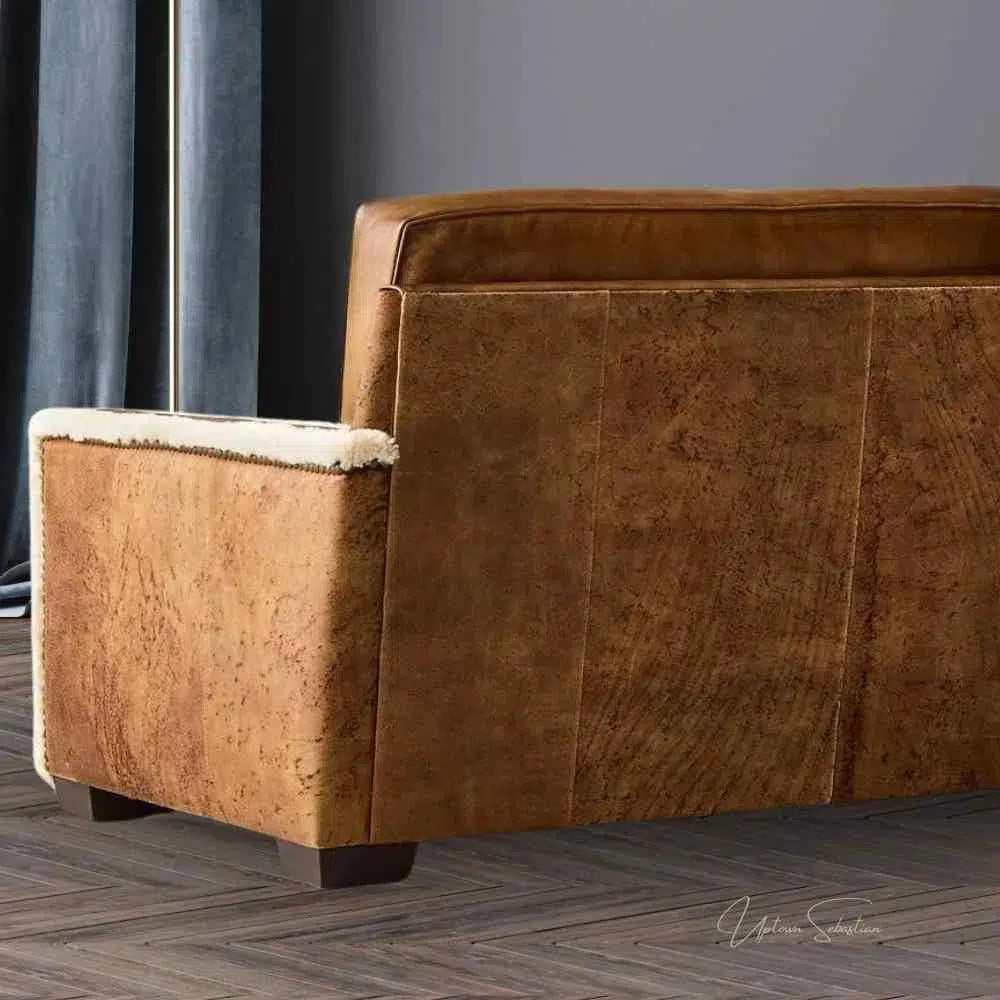 Austin Brown Benchmade Leather Couch With Shearing Trim Sofas & Loveseats LOOMLAN By Uptown Sebastian