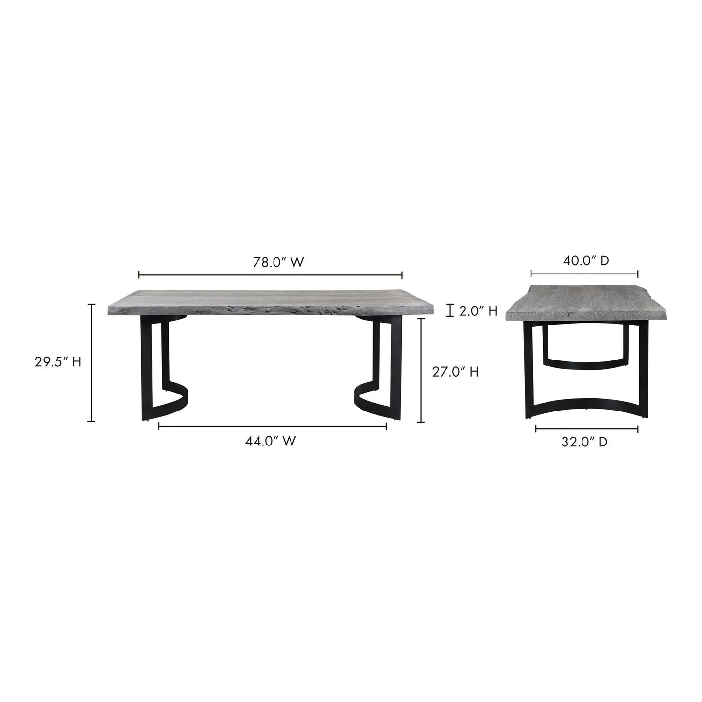 Bent Industrial Live Edge Grey Dining Table for 6 Dining Tables LOOMLAN By Moe's Home