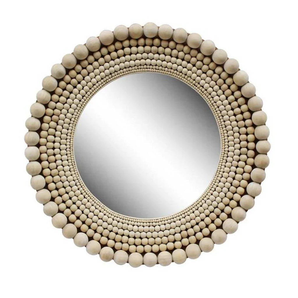 Biji Wooden Framed Round Wall Mirror