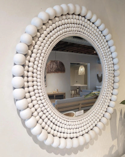 Biji Round Wall Mirror White Wood Wall Mirrors LOOMLAN By Artesia