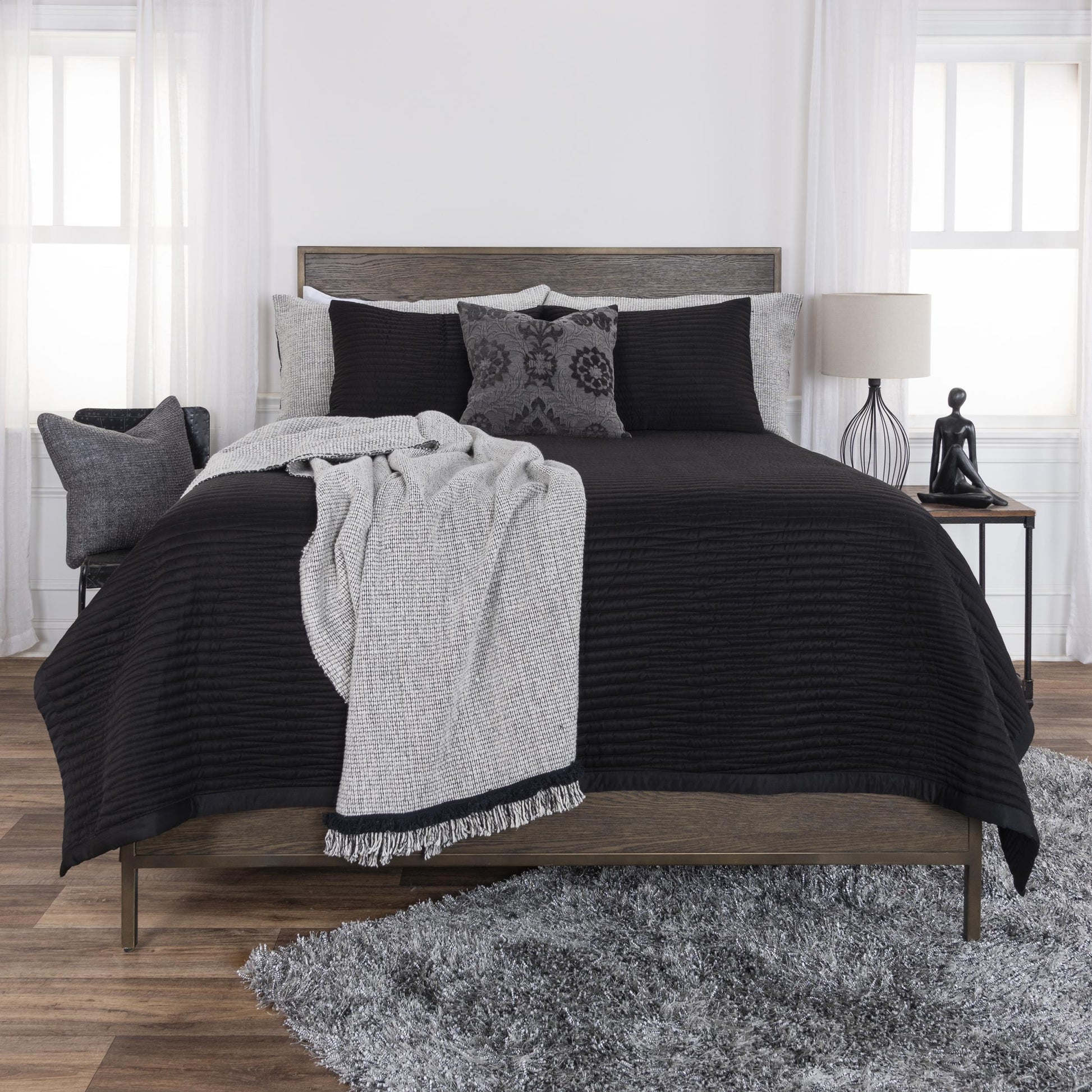 Black Bedroom Quilt 3 Piece Set Parker Throw Pillows LOOMLAN By LOOMLAN