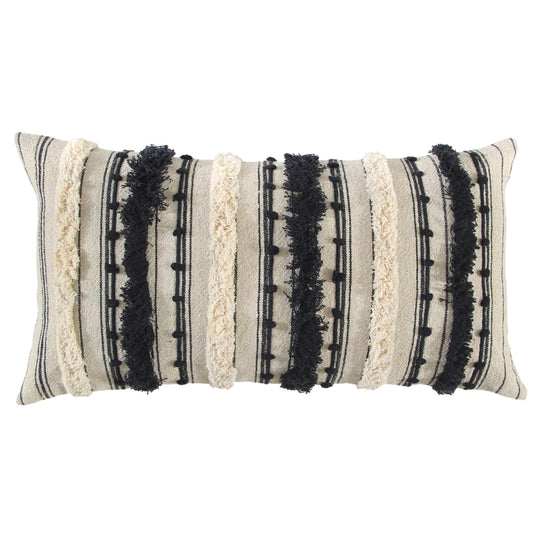 Boho Babe Striped White & Black Lumbar Pillow With Insert Throw Pillows LOOMLAN By LOOMLAN