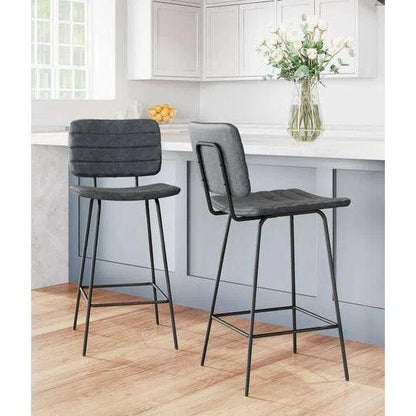 Boston Bar Chair (Set of 2) Vintage Black Bar Stools LOOMLAN By Zuo Modern