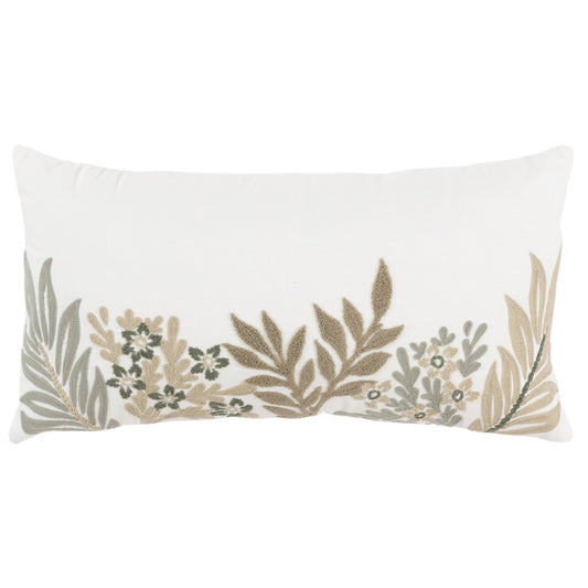 Botanical Ivory Lumbar Pillow With Insert Throw Pillows LOOMLAN By LOOMLAN