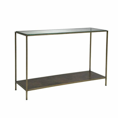 Brown Console Table With Shelves Glass Top With Metal Frame Console Tables LOOMLAN By LH Imports