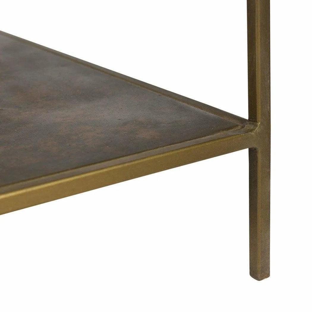 Brown Console Table With Shelves Glass Top With Metal Frame Console Tables LOOMLAN By LH Imports