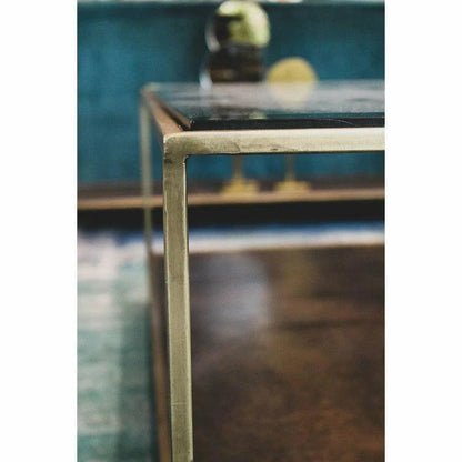 Brown Console Table With Shelves Glass Top With Metal Frame Console Tables LOOMLAN By LH Imports