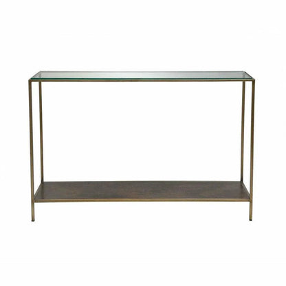 Brown Console Table With Shelves Glass Top With Metal Frame Console Tables LOOMLAN By LH Imports