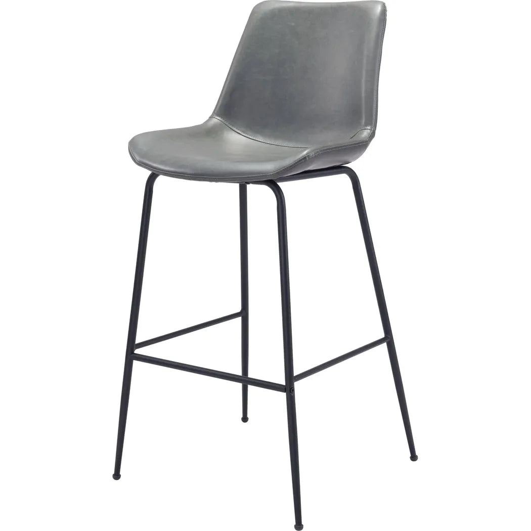 Byron Bar Chair Gray in Steel Frame Bar Stools LOOMLAN By Zuo Modern