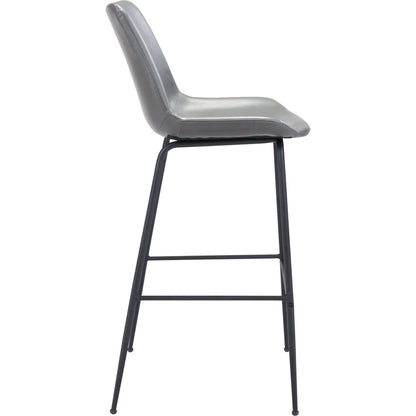 Byron Bar Chair Gray in Steel Frame Bar Stools LOOMLAN By Zuo Modern