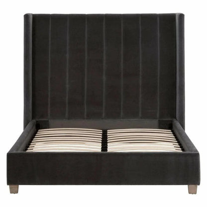 Chandler Wingback Dark Gray Velvet Platform Bed