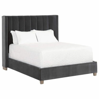 Chandler Wingback Dark Gray Velvet Platform Bed
