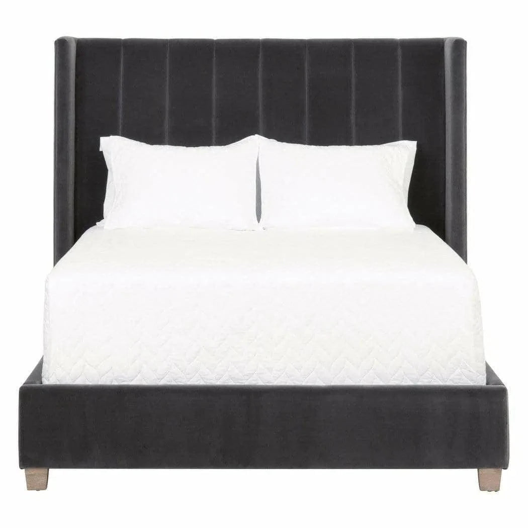 Chandler Wingback Dark Gray Velvet Platform Bed