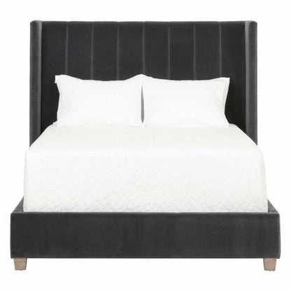 Chandler Wingback Dark Gray Velvet Platform Bed