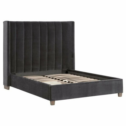 Chandler Wingback Dark Gray Velvet Platform Bed