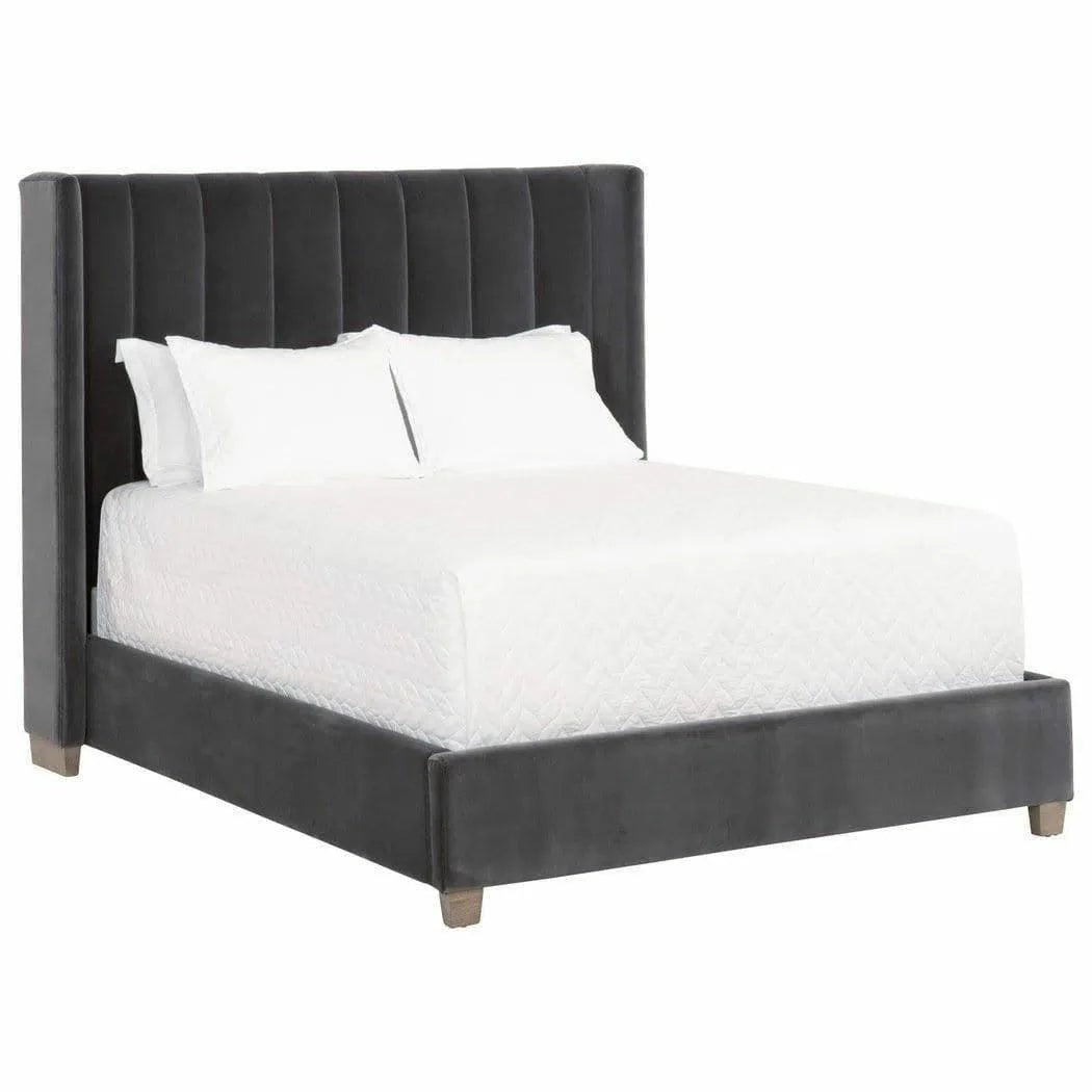 Chandler Wingback Dark Gray Velvet Platform Bed